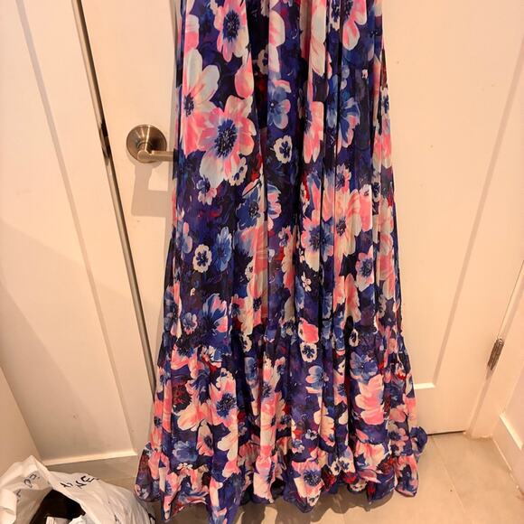 Mac Duggal Blue Floral Cutout Gown Sz 0 MSRP $598 - Picture 3 of 9